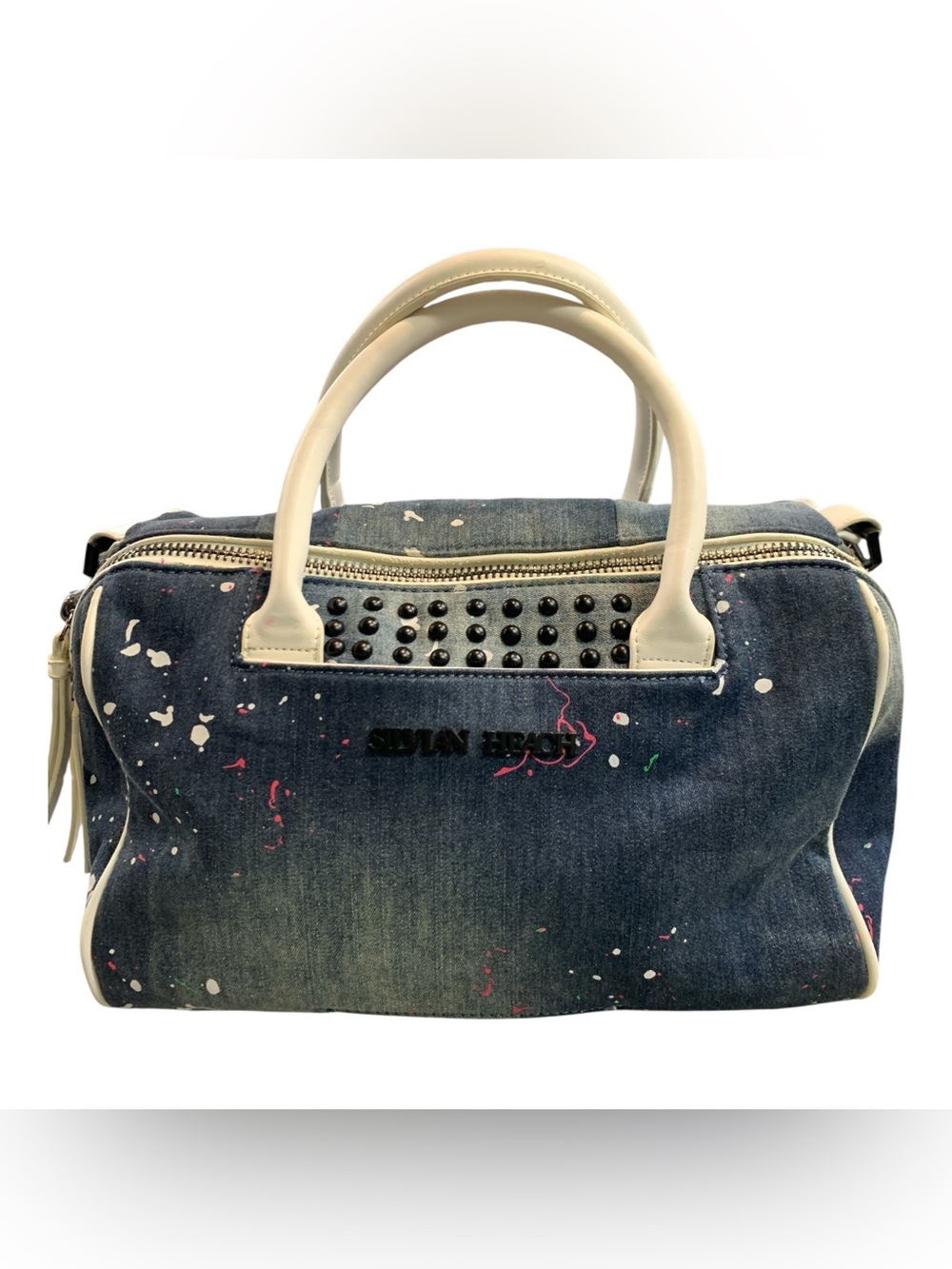 Silvian Heach Denim Satchel Bag with White Trim